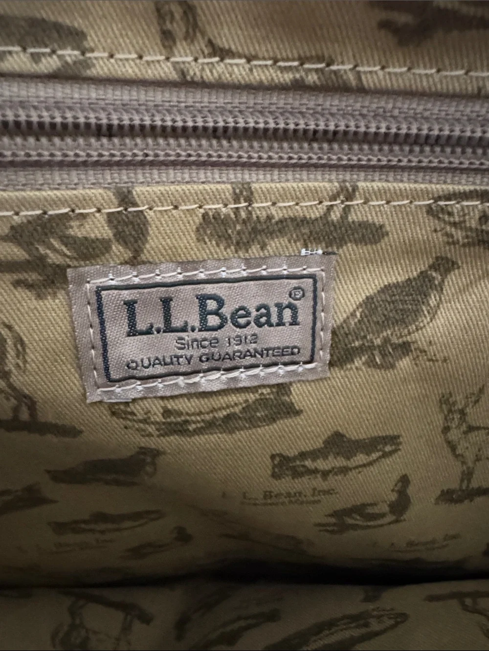 Vintage L.L. Bean Tan Tweed Tote with Brown Leather Trim and Handles